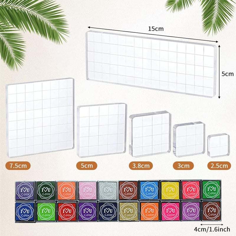 twinklemon 6 Sheets Clear Stamps for Card Making Includes 20 Ink Pad 6 Acrylic Stamp Block Silicone Stamps with Blessing Greeting Leaves Letters Date Stamp for Crafting DIY Scrapbooking Journal - Image 2